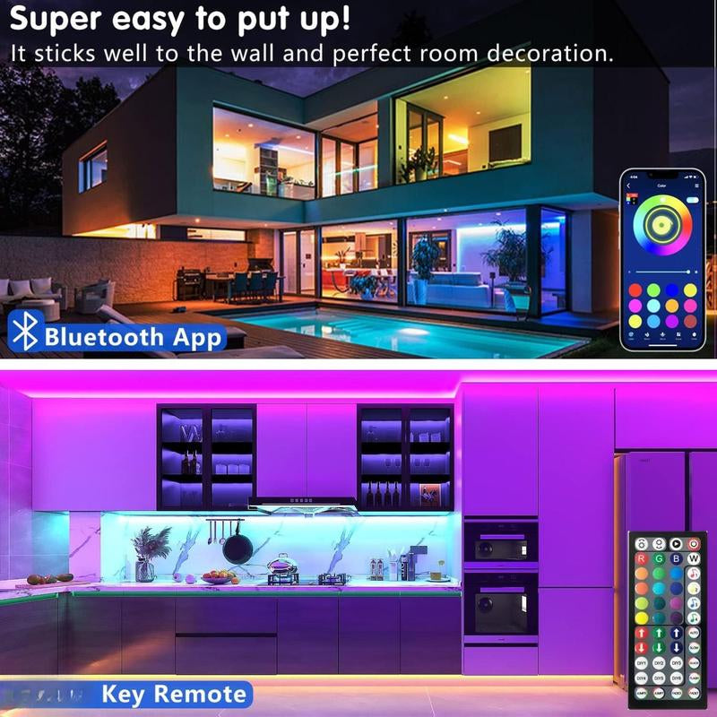 100Ft Bluetooth Smart LED Strip Lights (Two 50Ft Rolls) with App Control, Music Synchronization, RGB Color Changing, Remote Control - Perfect for Bedrooms, Home Decoration, Events, and Celebrations
