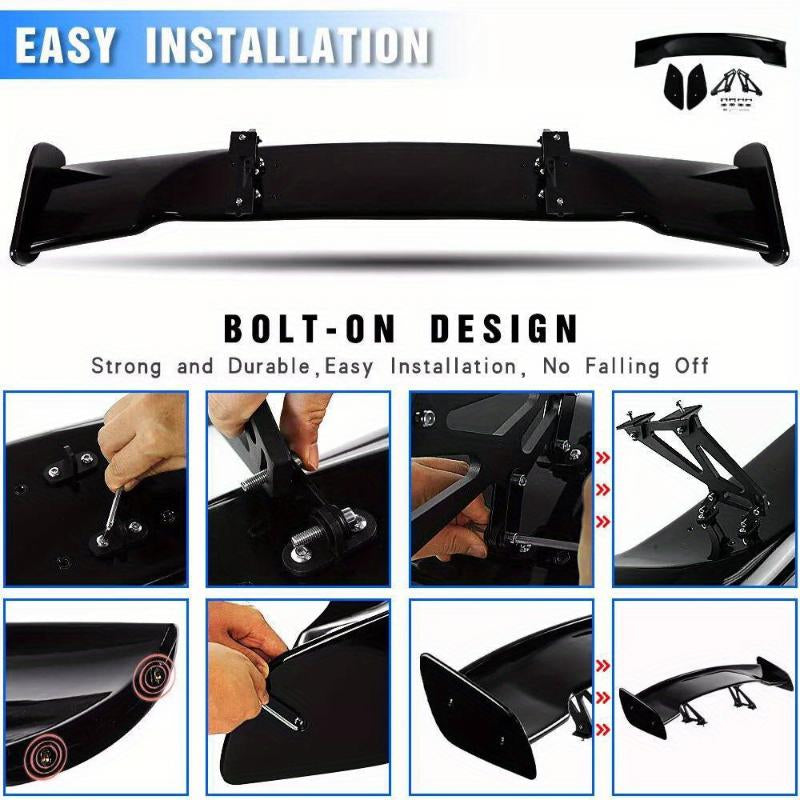 46.4-Inch GT GTR Style Adjustable Rear Sport Spoiler - Universal Racing Wing for Sedans, Available in Glossy Black or Carbon Finish, Trunk Lip Air Deflector, Automotive Tuning Accessory, Perfect for Holiday Gifting