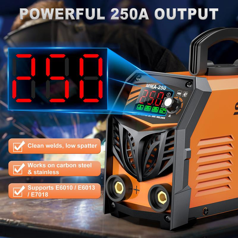 SOARFLY 250A Mini Welding Machine - 5000W Dual Voltage Stick Welder with Large LED Display, Accessories Included