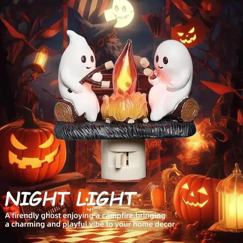 Halloween Night Light Indoor Decoration - Breamies 3D LED Ghost Bonfire Flickering Simulation, Electric Candle Gift for Atmosphere Enhancement