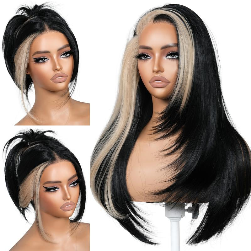 Brownbomb 13X6 Glueless Lace Front Layered Wig - 26 Inch Pre-Plucked Synthetic Hair, 220% Density with Bangs for Effortless Daily and Special Occasion Wear