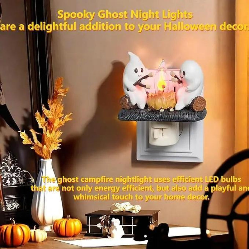 Halloween Night Light Indoor Decoration - Breamies 3D LED Ghost Bonfire Flickering Simulation, Electric Candle Gift for Atmosphere Enhancement