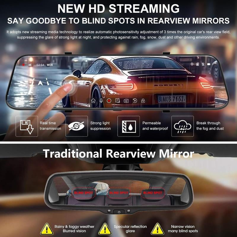 1080P HD Dual Dash Camera with 10-Inch Touchscreen and Front/Rear Camera Capabilities