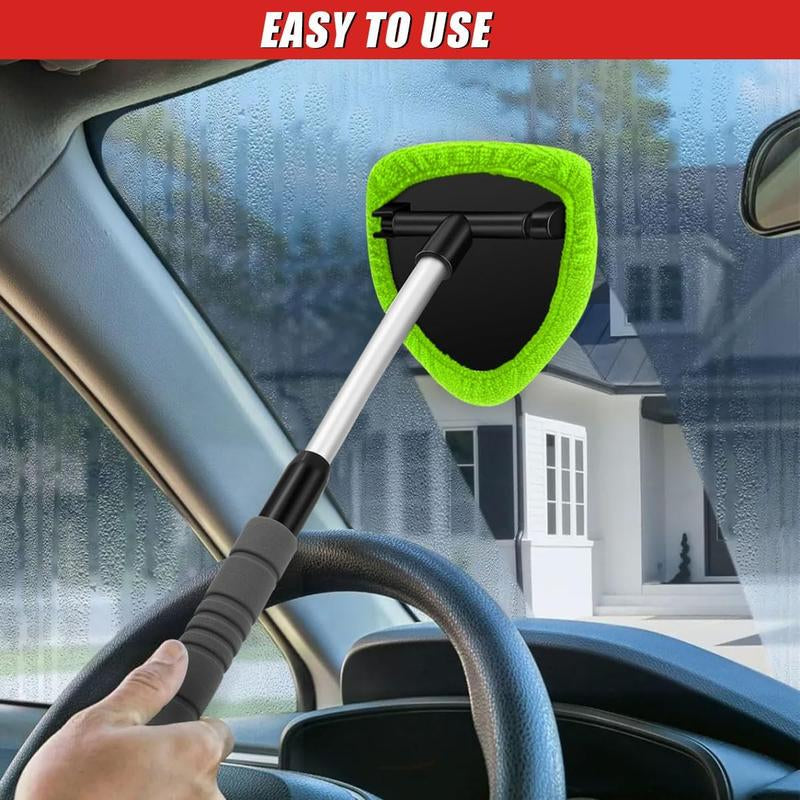 9-Piece Car Window Cleaning Set with Extendable Handle, Six Reusable Microfiber Pads, Air Vent Brush, and Empty Spray Bottle