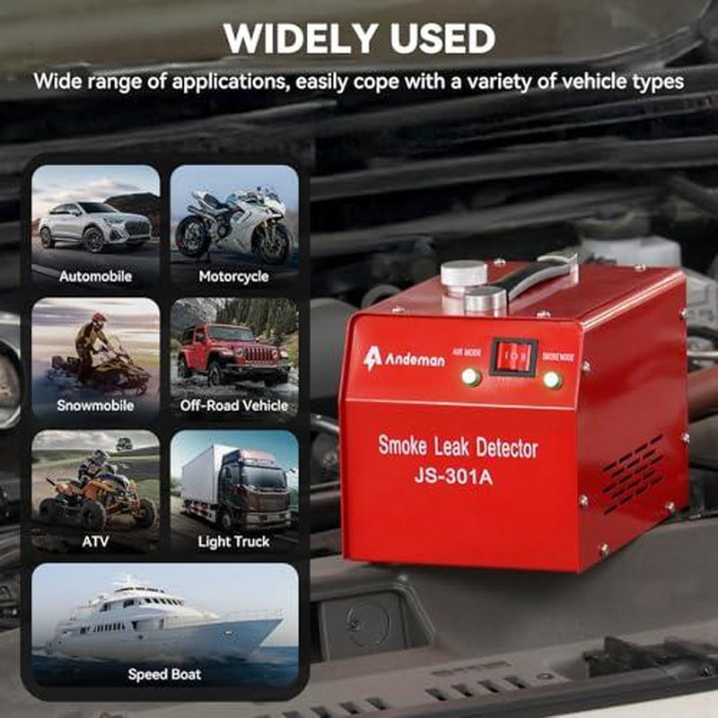 ANDEMAN Professional Automotive Smoke Machine with Integrated Pressure Gauge and Built-In Air Pump for Evaporative Leak Detection and Diagnostic Testing of Pipe Systems