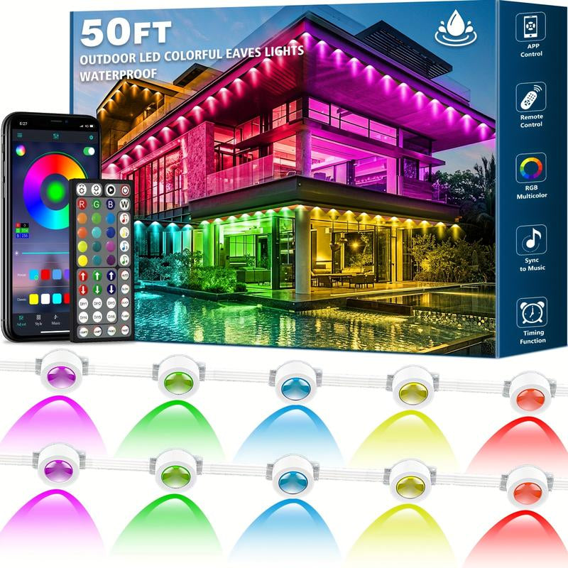 500 Feet, 250 Bulbs IP67 Waterproof RGB Outdoor LED Permanent Lighting System with App and Remote Control - Perfect for Events, Valentine's Day Decorations, Gardens, and Thoughtful Gifts - Mutovlin Patio Outdoor Lighting Solution