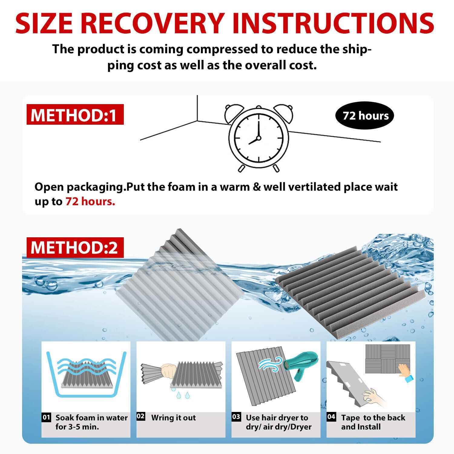 12-Inch Acoustic Foam Wedge Panels for Enhanced Soundproofing and Insulation