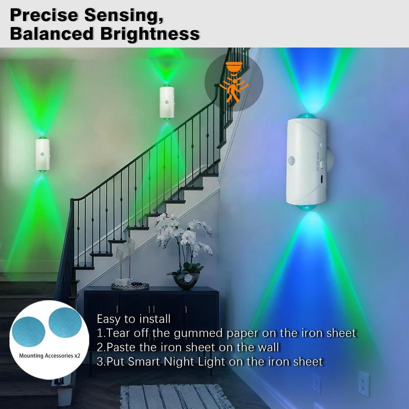 Smart LED Night Light with Motion Sensor and RGB Gradient Dimming, USB Rechargeable Ambient Wall Lamp for Indoor Use, Magnetic Design for Entryways, Bedrooms, and Desks, Ideal for Hallways and Stairs