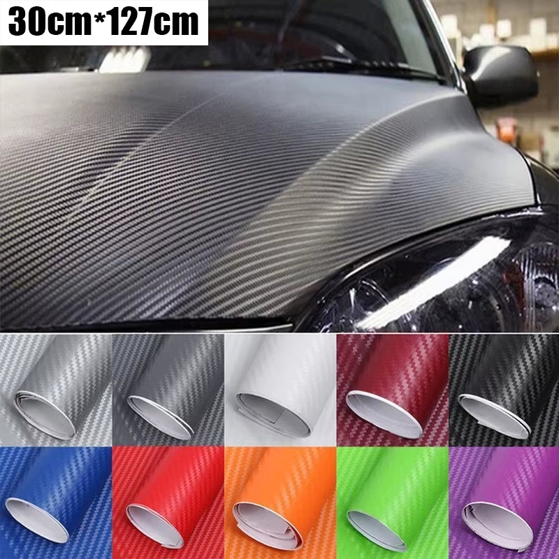 30Cmx127Cm 3D Carbon Fiber Car Stickers Roll Film Wrap Car Motorcycle DIY Styling Vinyl Black Colorful Decal