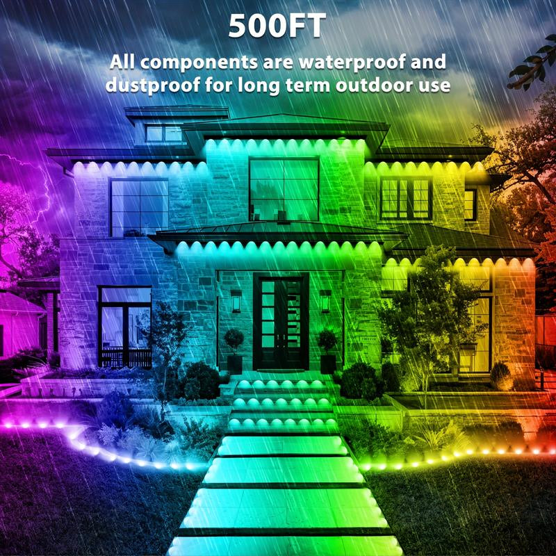 500 Feet, 250 Bulbs IP67 Waterproof RGB Outdoor LED Permanent Lighting System with App and Remote Control - Perfect for Events, Valentine's Day Decorations, Gardens, and Thoughtful Gifts - Mutovlin Patio Outdoor Lighting Solution